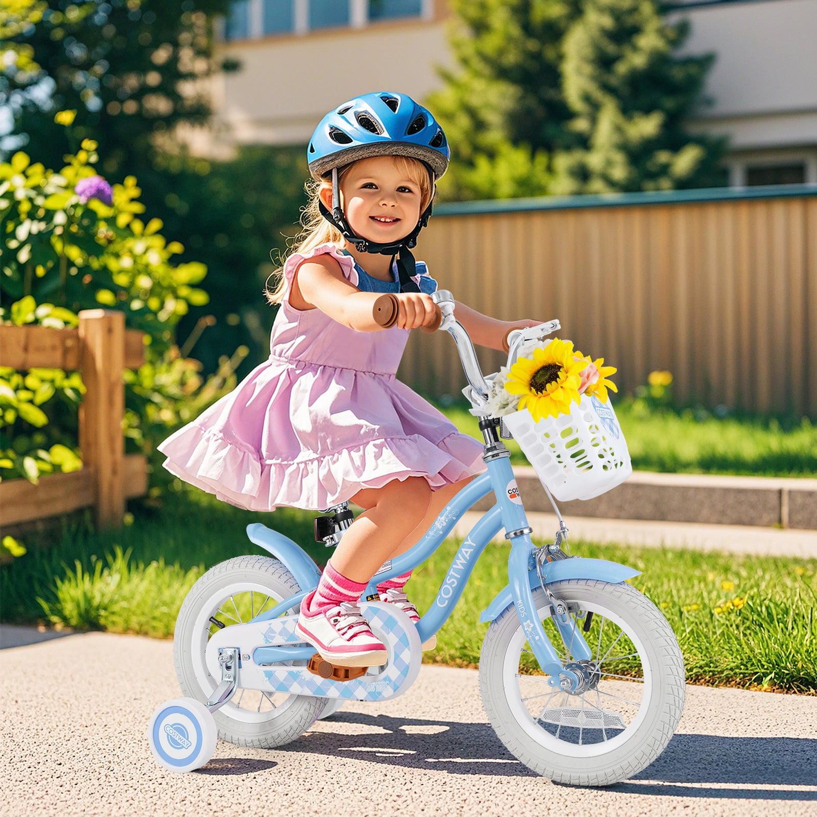 Baby blue 12-inch kids bike with adjustable handlebar and seat, designed for 3-4 year old children, by Wilsons Home Store.