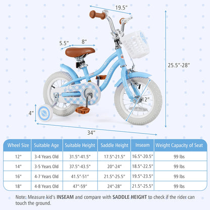 Baby blue 12-inch kids bike with adjustable handlebar and seat, suitable for 3-4 year olds, from Wilsons Home Store.