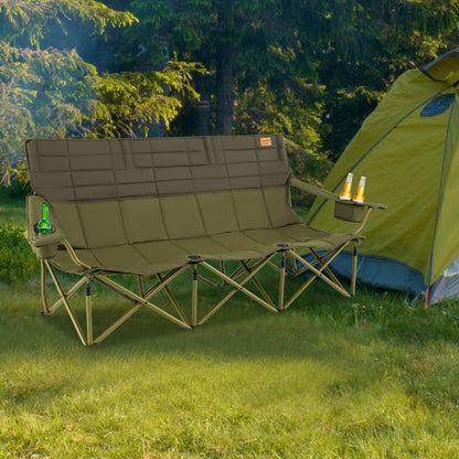 3 Person Folding Camping Chair with 2 Cup Holders Cotton Padding & Storage Bag-Blue