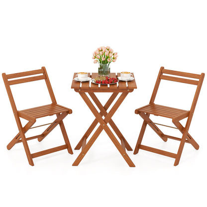 3 Piece Solid Wood Furniture Set with 2 Folding Chairs