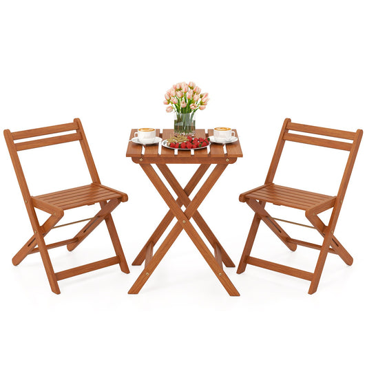 3 Piece Solid Wood Furniture Set with 2 Folding Chairs
