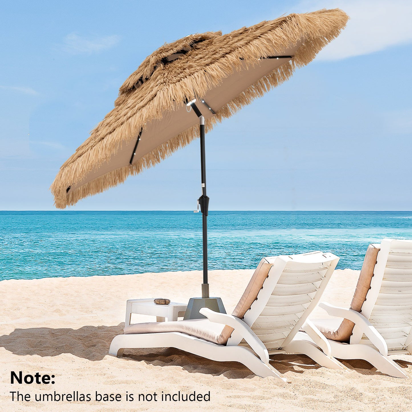 9 Feet Solar Powered Thatched Tiki Patio Umbrella with Led Lights