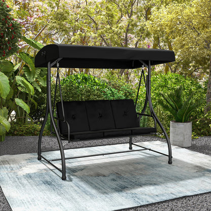 3 Seat Outdoor Porch Swing with Adjustable Canopy-Beige