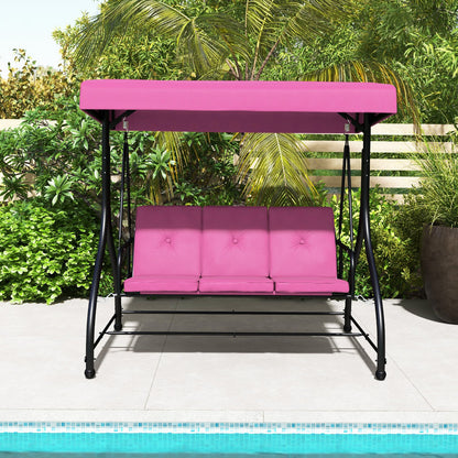 3 Seat Outdoor Porch Swing with Adjustable Canopy-Beige