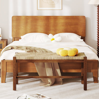 40 Inch Long Wood Bench with Solid Rubber Wood Frame-Walnut