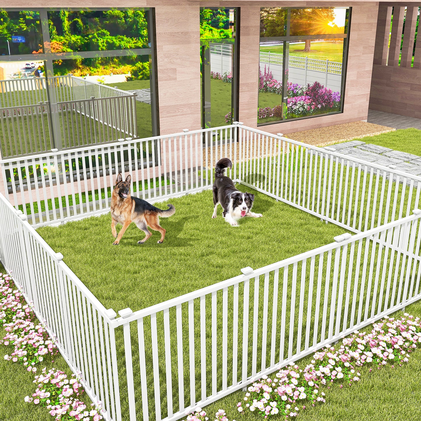 2 Piece 80 x 51 Inch Vinyl Picket Fence for Garden-Black