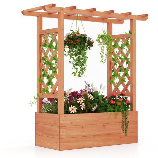 Wooden Raised Garden Bed Elevated Planter Box with Trellis and Hanging Roof-Orange