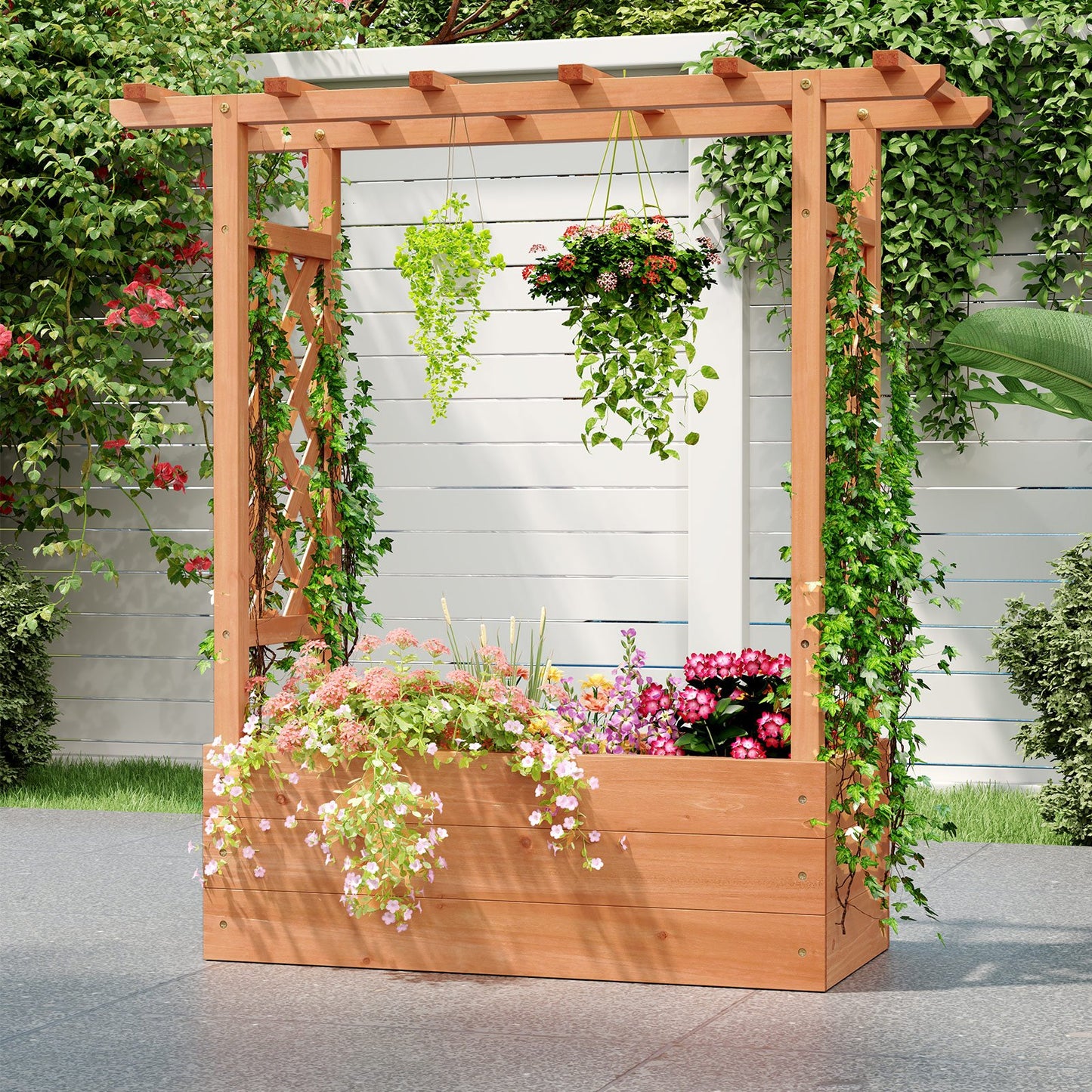 Wooden Raised Garden Bed Elevated Planter Box with Trellis and Hanging Roof-Orange
