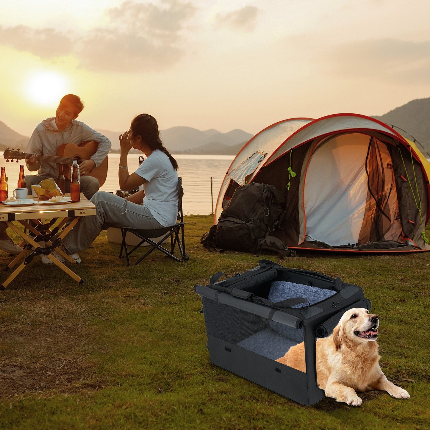 Portable Foldable Pet Carrying Bag with 2 Openings and Comfy Cushion-S