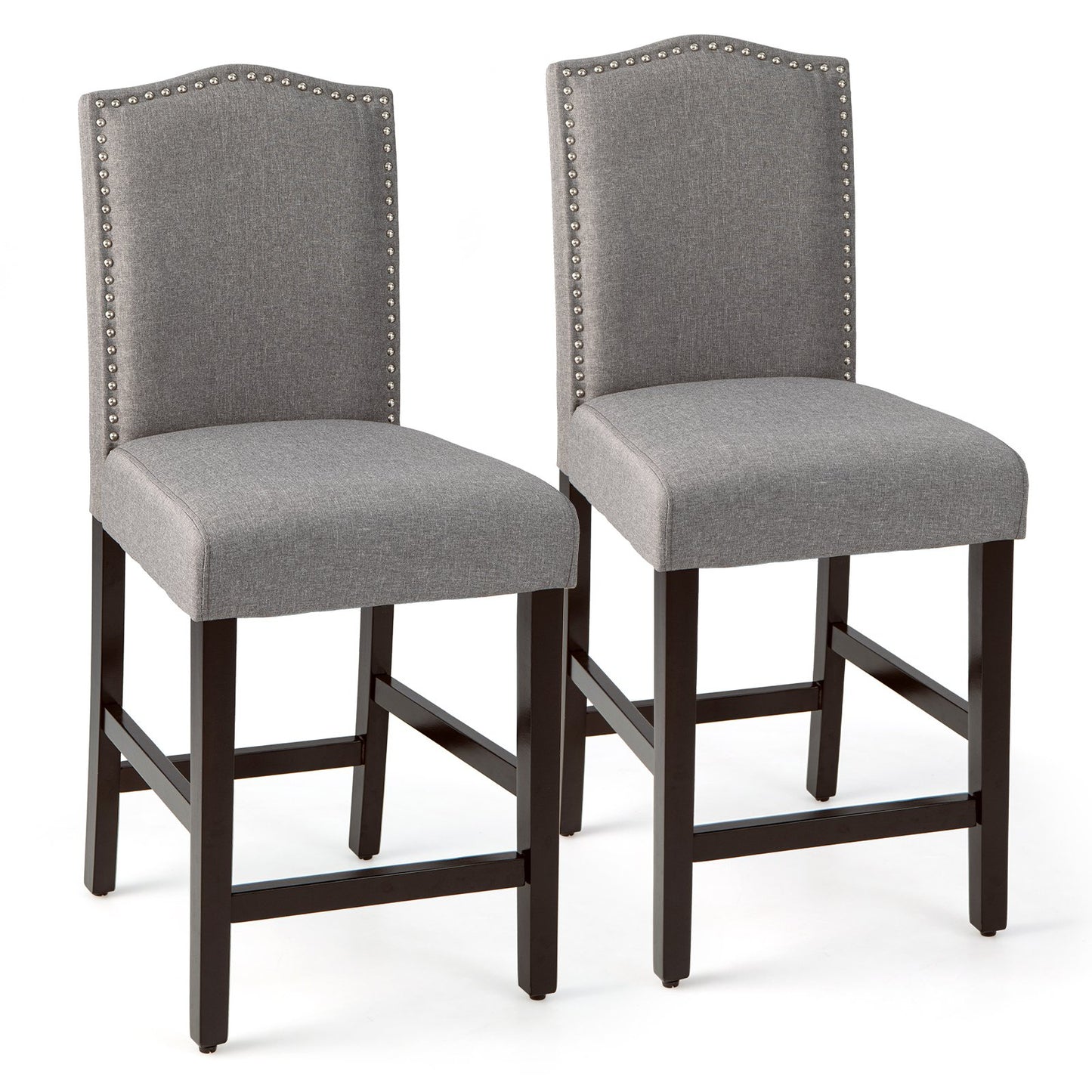 2 Pcs Fabric Nail Head Counter Height Dining Side Chairs Set-Beige