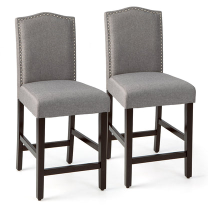 2 Pcs Fabric Nail Head Counter Height Dining Side Chairs Set-Beige