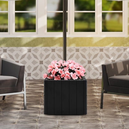 2-in-1 Outdoor Umbrella Base Planter Patio Umbrella Stand with Flower Box-Black