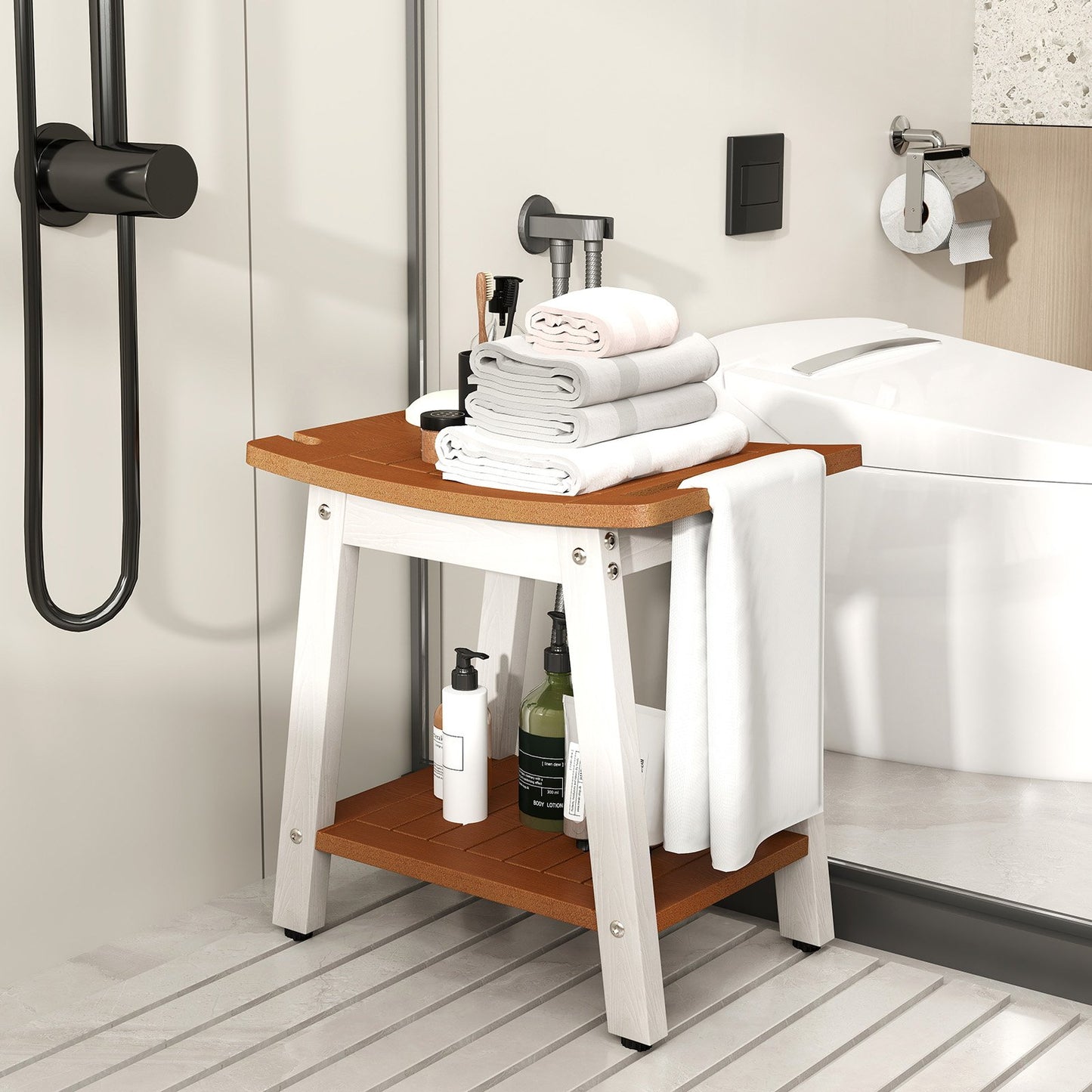 HIPS Shower Bench Seat with Handle Shower Head-Black