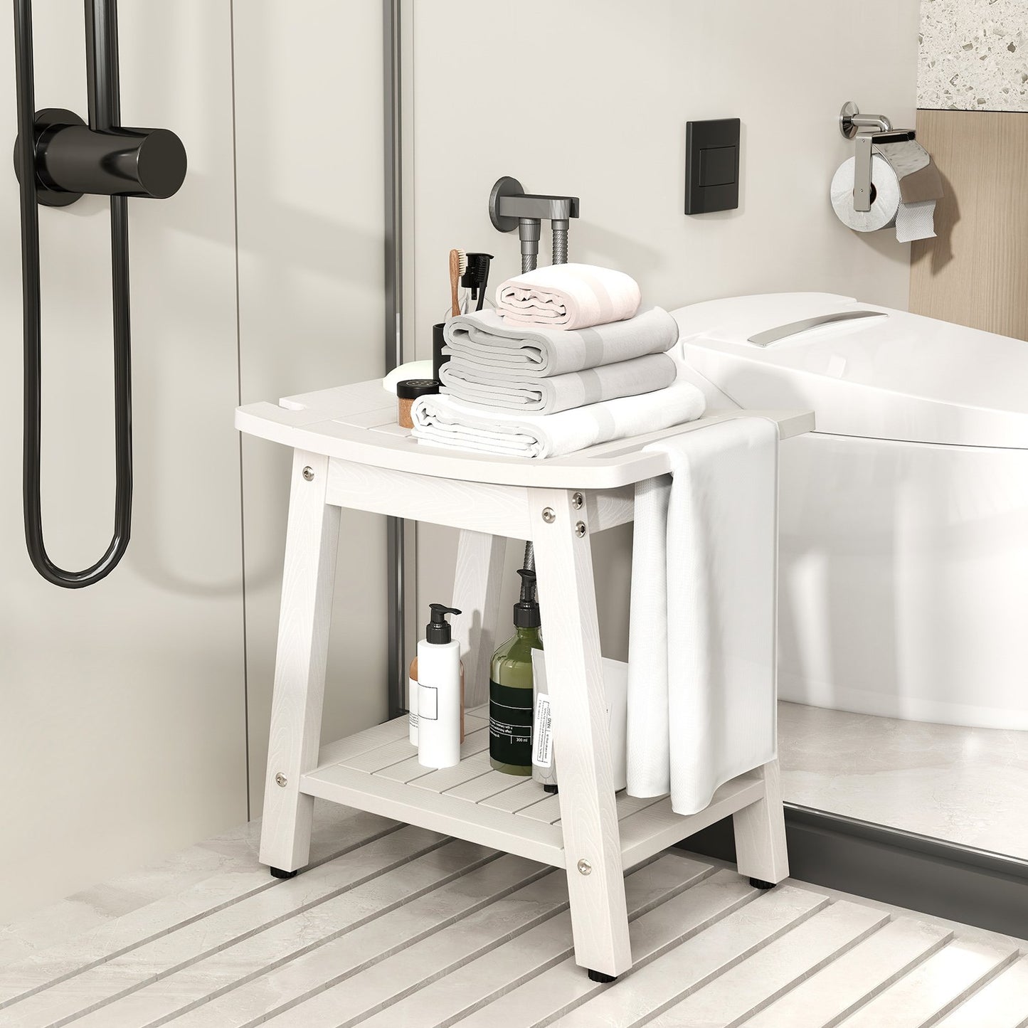 HIPS Shower Bench Seat with Handle Shower Head-Black