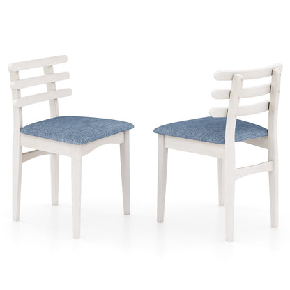Fabric Kitchen Side Chairs with Rubber Wood Frame and Padded Seat-White