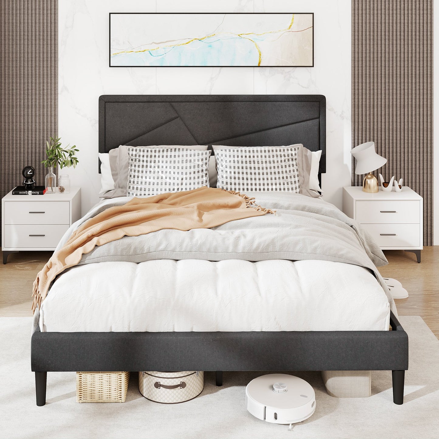 Twin/Full/Queen Size Upholstered Platform Bed Frame with High Headboard-Twin