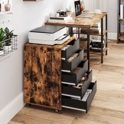 5 Drawer Mobile File Cabinet with Wheels for Living Room-Black