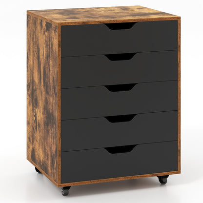 5 Drawer Mobile File Cabinet with Wheels for Living Room-Black