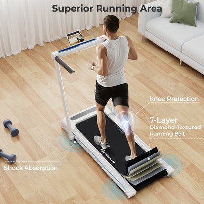3-in-1 Folding Treadmill with Large Desk and LCD Display-Black