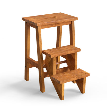 3-in-1 Rubber Wood Step Stool with Convenient Handle-Brown