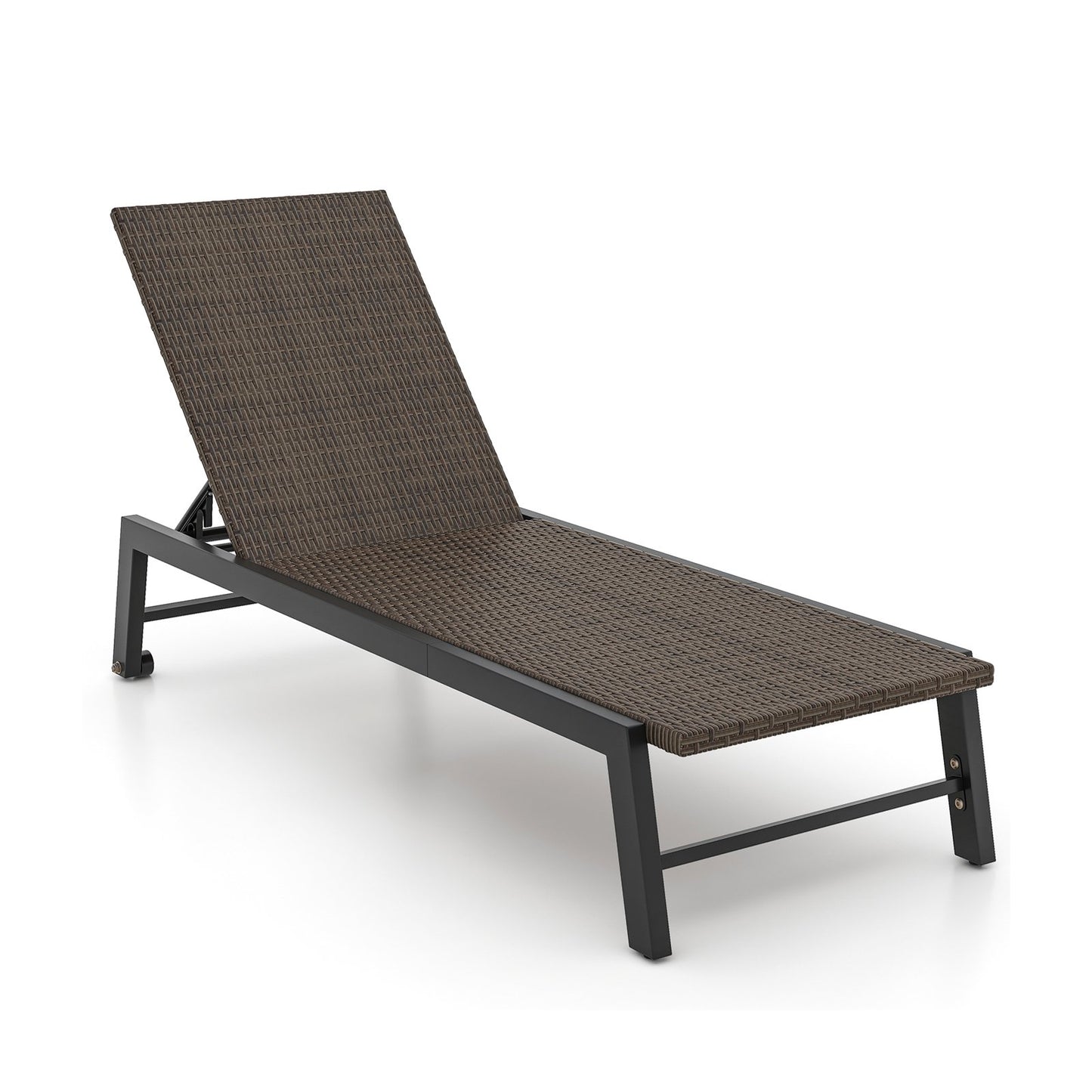 Patio PE Rattan Chaise Lounge with 5-Level Backrest and Wheels-Brown