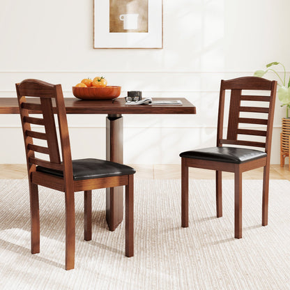 Set of 2 Wood Kitchen Chairs with Faux Leather Upholstered Seat-Beige