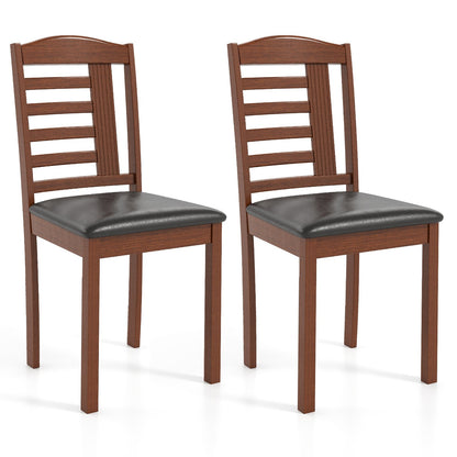 Set of 2 Wood Kitchen Chairs with Faux Leather Upholstered Seat-Beige