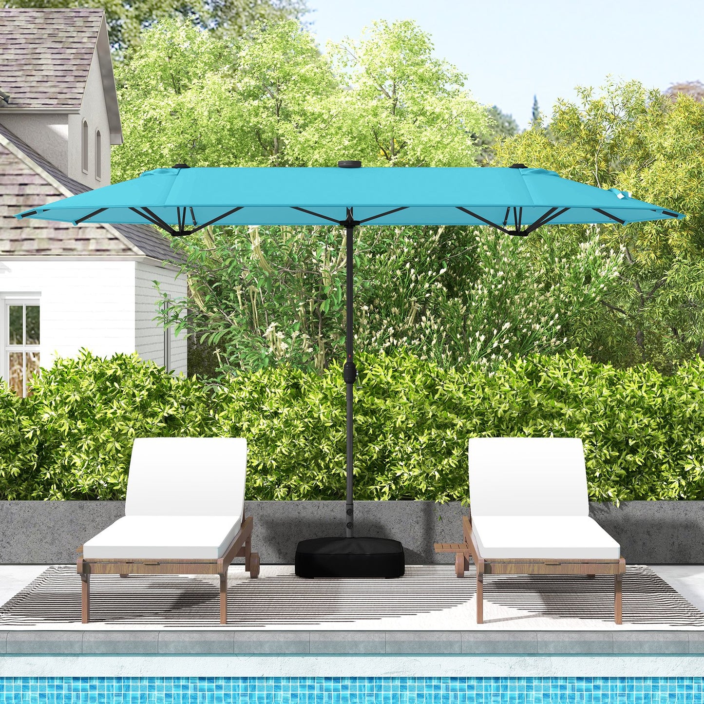 13FT Double-sided Patio Umbrella with Solar Lights for Garden Pool Backyard-Beige
