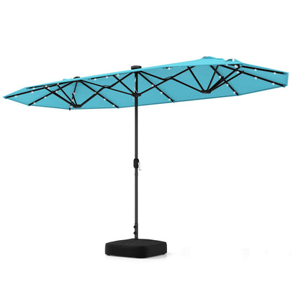 13FT Double-sided Patio Umbrella with Solar Lights for Garden Pool Backyard-Beige