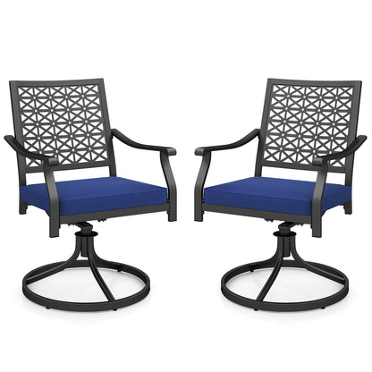 2 Pack Swivel Outdoor Chairs with Soft Cushions and Round Steel Base-Navy