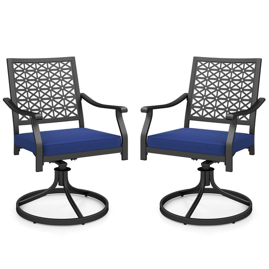 2 Pack Swivel Outdoor Chairs with Soft Cushions and Round Steel Base-Navy