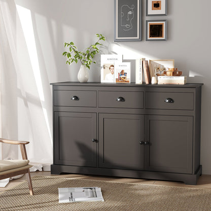 3 Drawers Sideboard Buffet Storage with Adjustable Shelves-Brown