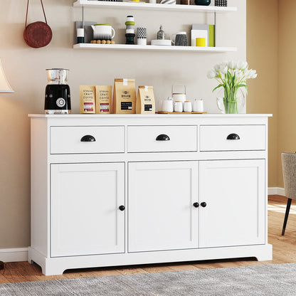 3 Drawers Sideboard Buffet Storage with Adjustable Shelves-Brown