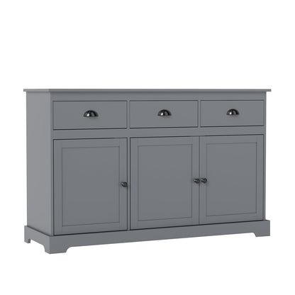 3 Drawers Sideboard Buffet Storage with Adjustable Shelves-Brown
