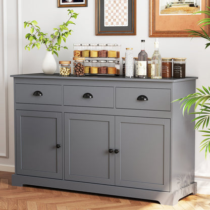 3 Drawers Sideboard Buffet Storage with Adjustable Shelves-Brown