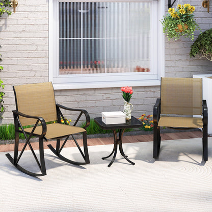 3 Piece Patio Rocking Set with Smooth Rocking Motion Outdoor Rocker Chair Bistro Set-Black