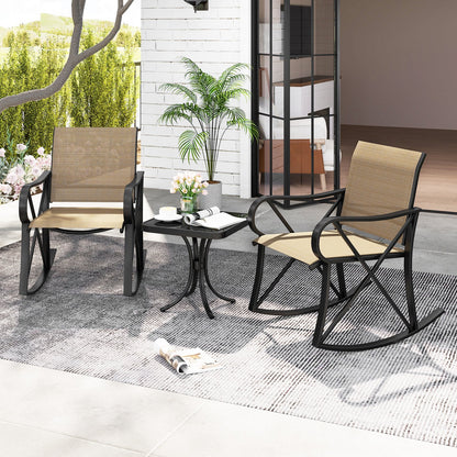 3 Piece Patio Rocking Set with Smooth Rocking Motion Outdoor Rocker Chair Bistro Set-Black