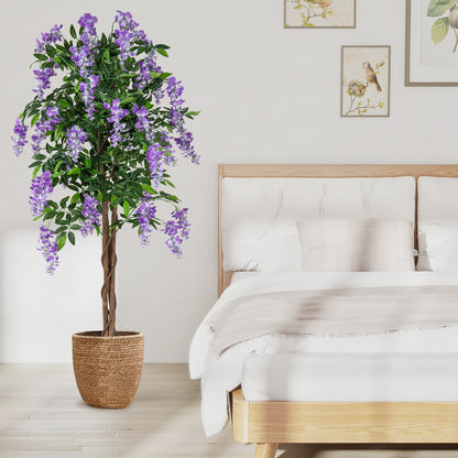 5.5 FT Faux Wisteria Plant in Nursery Pot with Blooming Flowers-Purple