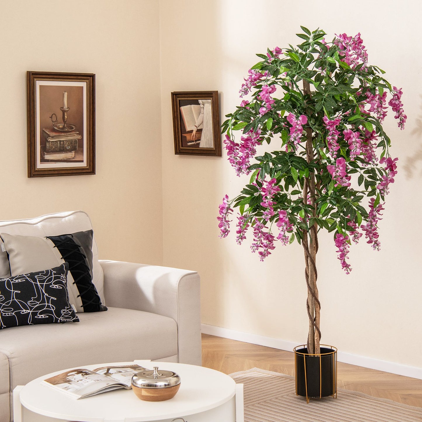 5.5 FT Faux Wisteria Plant in Nursery Pot with Blooming Flowers-Purple