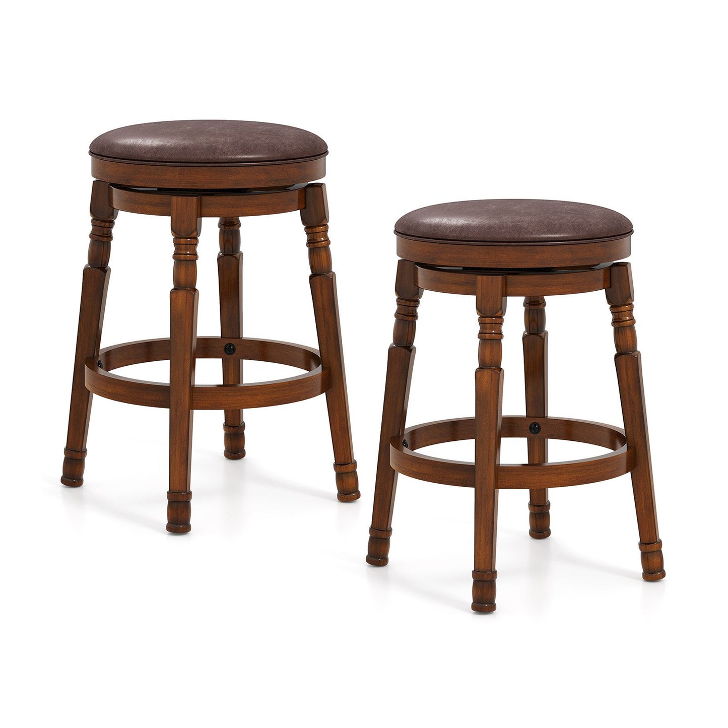 Set of 2 24-Inch Swivel Leather Padded Bar Dining Stools