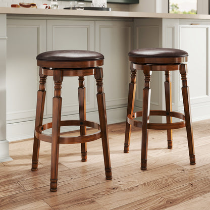 Set of 2 24-Inch Swivel Leather Padded Bar Dining Stools