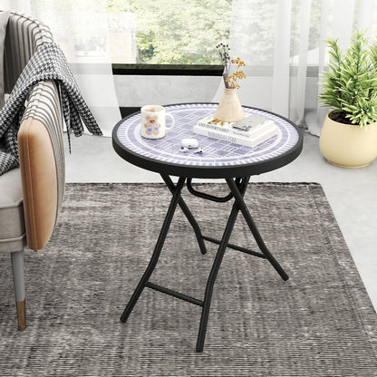 18 Inch Folding Side Table Patio Round Compact Coffee Table-Black
