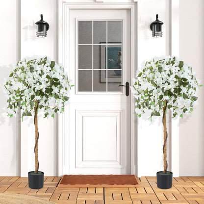 4.5 Feet Artificial Azalea Tree with Cement Pot-Purple