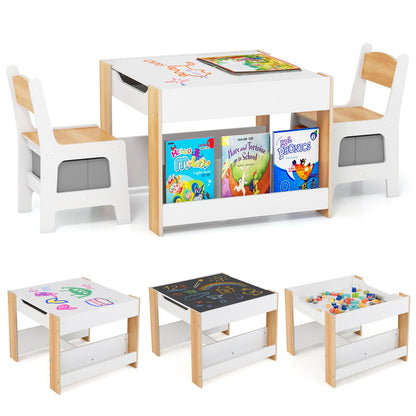 4 in 1 Kids Toddler Activity Table and Chairs Set with Reversible Tabletop-Grey