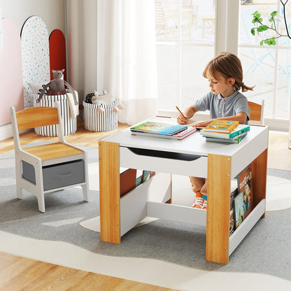 4 in 1 Kids Toddler Activity Table and Chairs Set with Reversible Tabletop-Grey