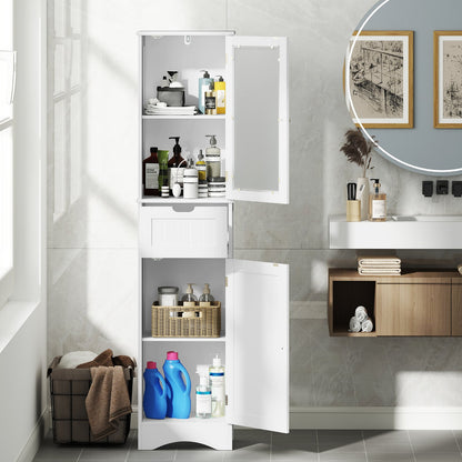 Tall Floor Storage Cabinet with 2 Doors and 1 Drawer for Bathroom-Black