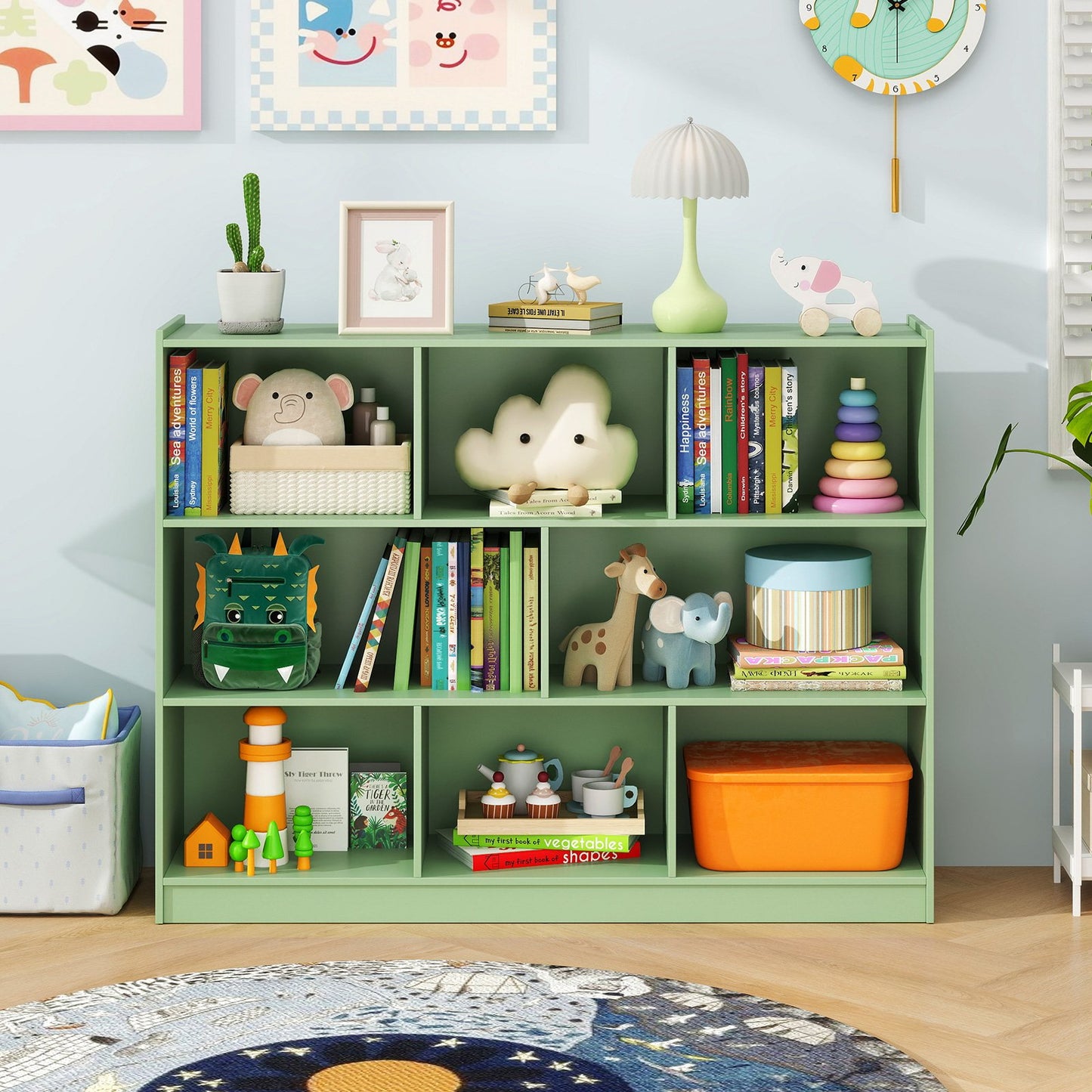 3-Tier Open Bookcase 8-Cube Floor Standing Storage Shelves-Blue