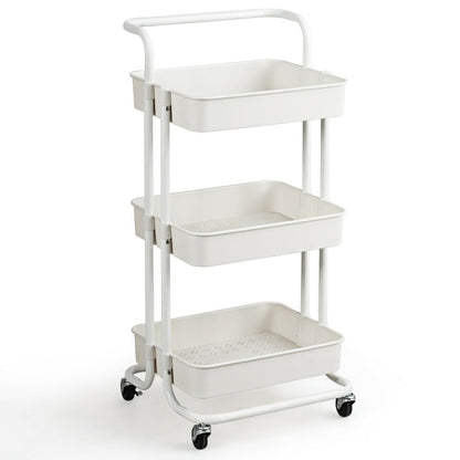 3-Tier Utility Cart Storage Rolling Cart with Casters-Black