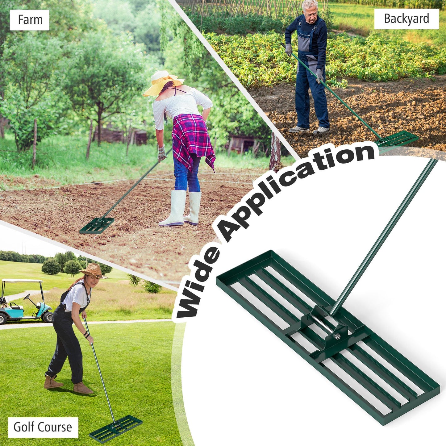 36 x 10 Inch Lawn Leveling Rake with Ergonomic Handle-Black