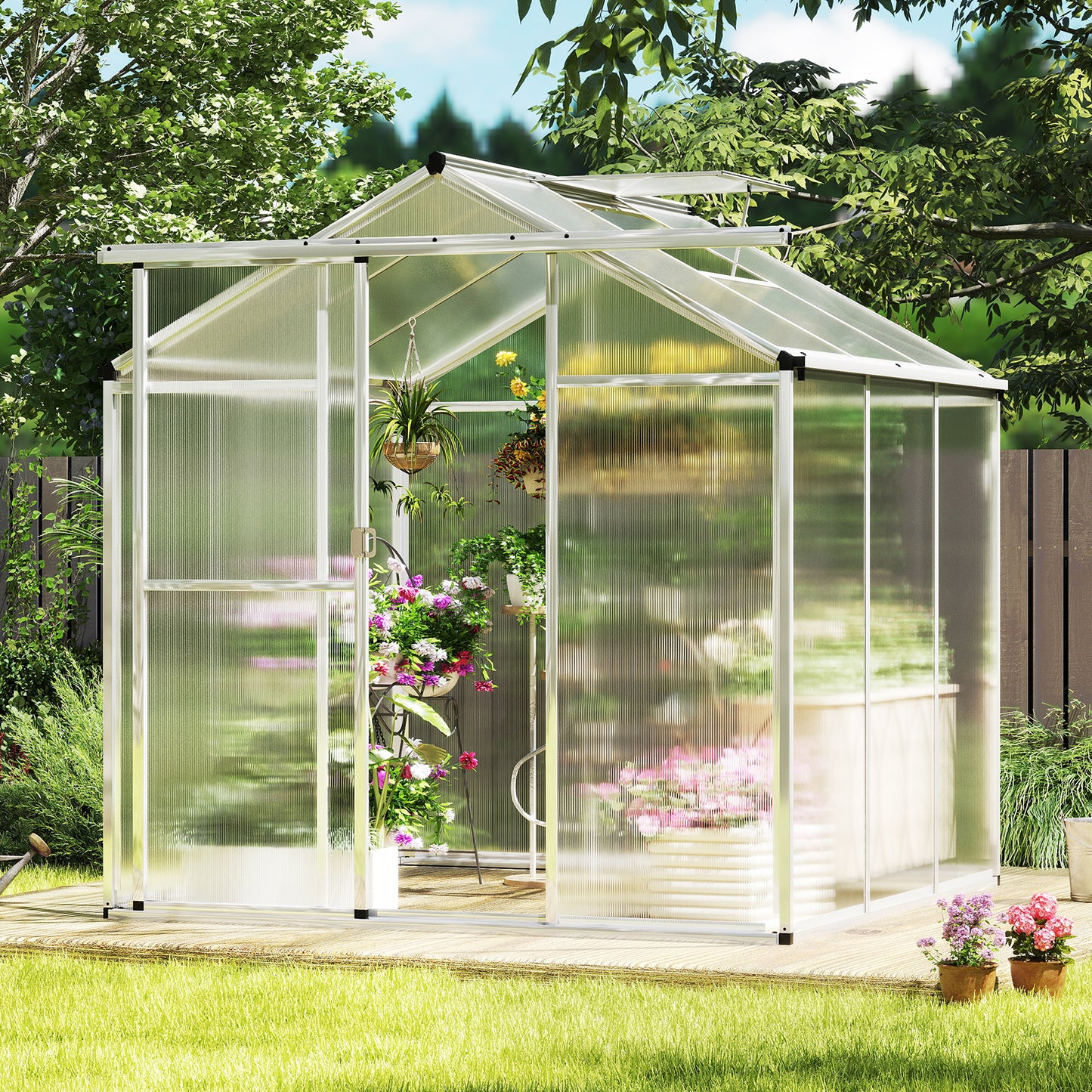 Large Walk-in Green House with Rain Gutters and Polycarbonate Panels-8 FT